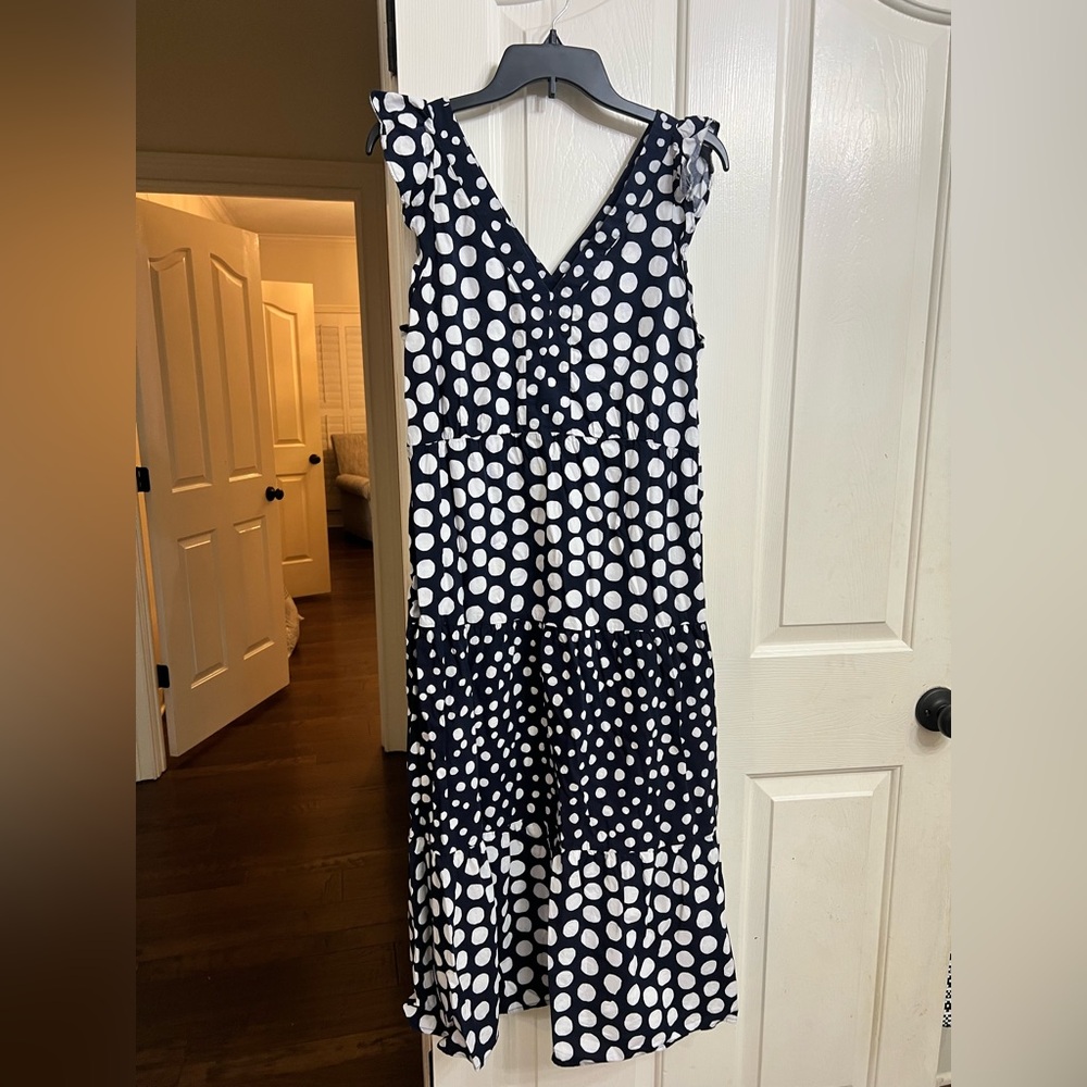LOFT Navy and White Polka Dot Dress